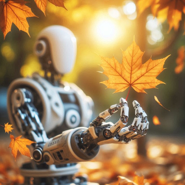 A robot catching a falling leaf